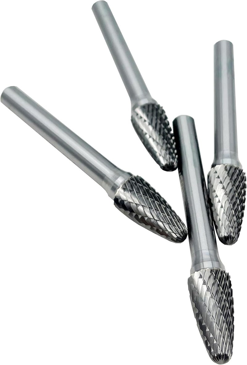 LU&MN SF-3 Tungsten Carbide Burr Tree Shape Radius End Double Cut Rotary Burr File with 1/4'' Shank, 4pcs by - Image 4